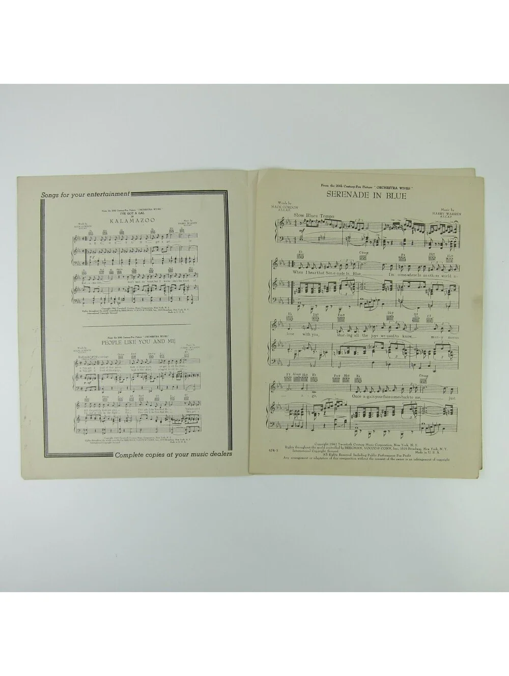 Sheet Music Serenade In Blue Orchestra Wives George Montgomery Vintage 1942